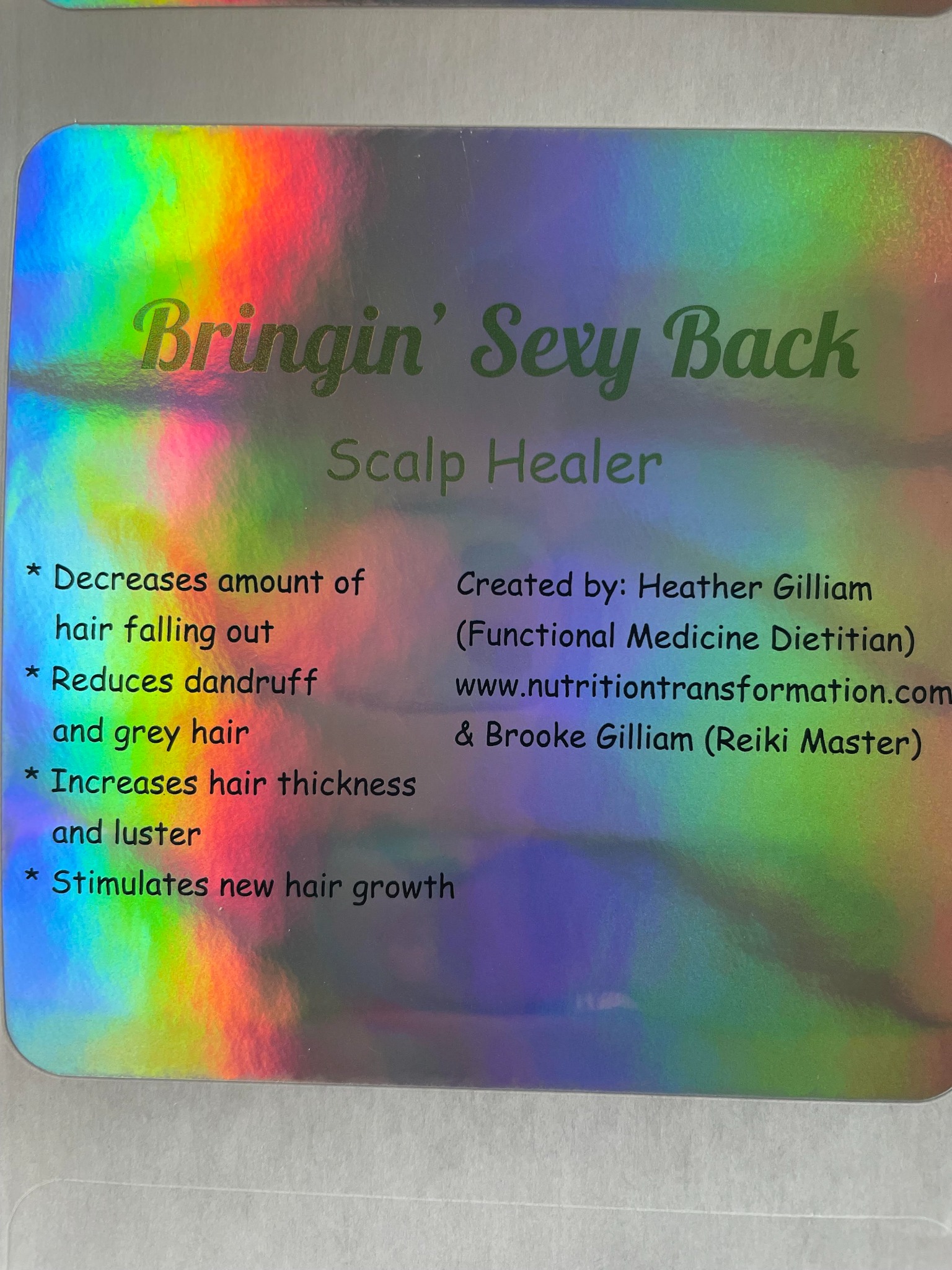Front label of Bringin’ Sexy Back Scalp Healer