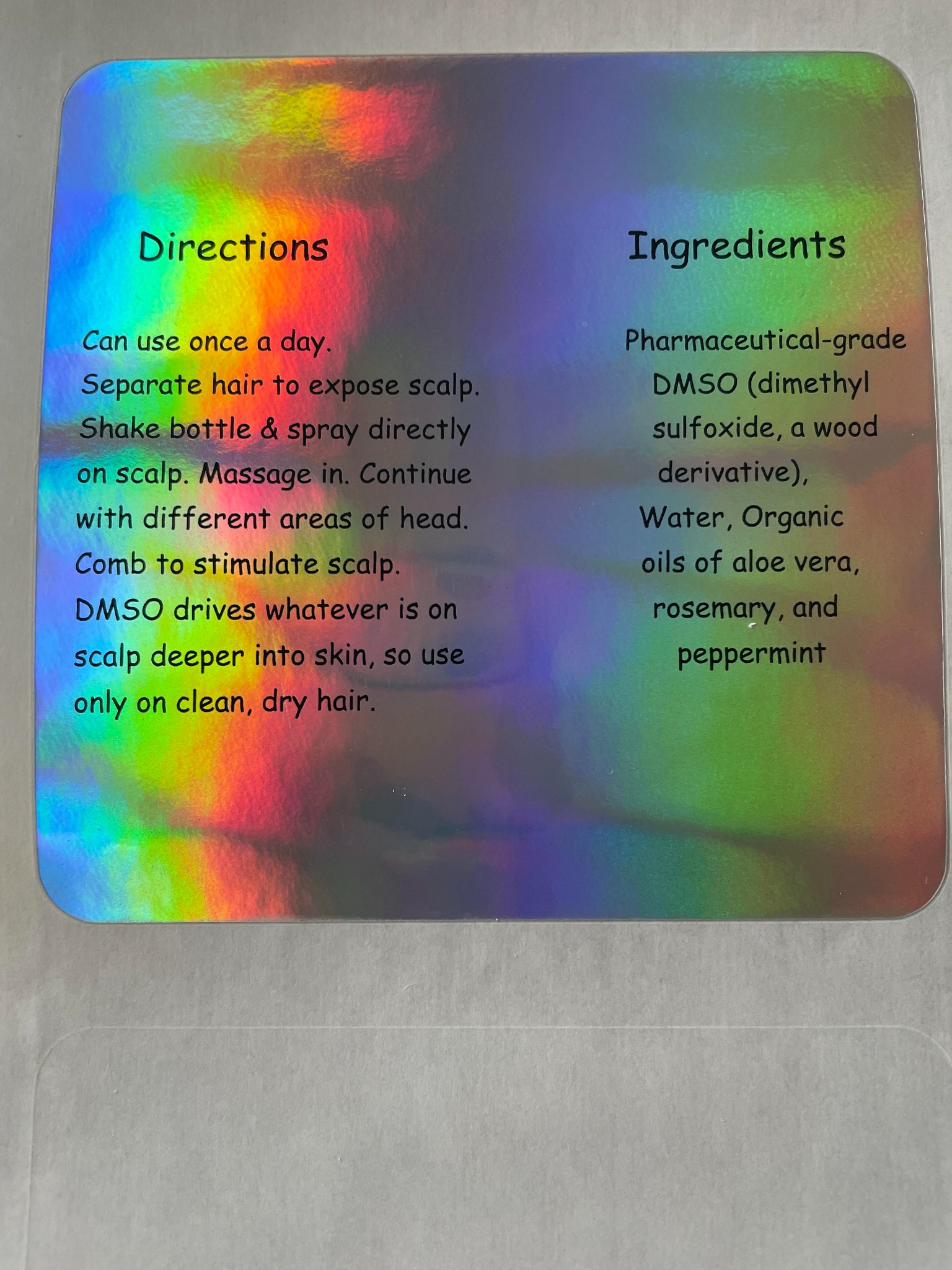 Directions and ingredients label for Bringin’ Sexy Back Scalp Healer